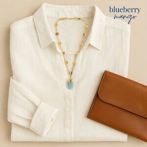 Gold Disc Chain Necklace with Aquamarine Crystal Pendant | Modern Natural Statem